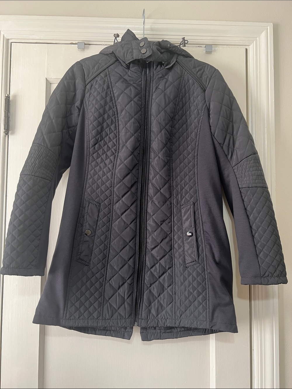 Sebby Collection belted Quilted Long Women's Jacket/Coat - Gray